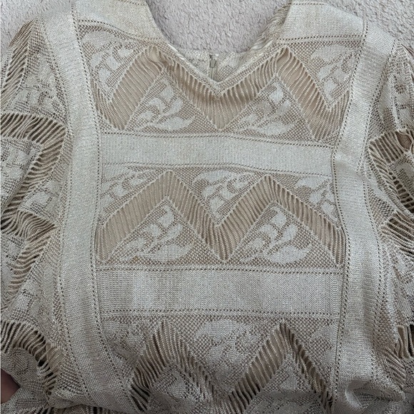 Vintage Damiano Neiman Marcus Metallic Gold Knit Fringe Maxi Dress M - Picture 2 of 13